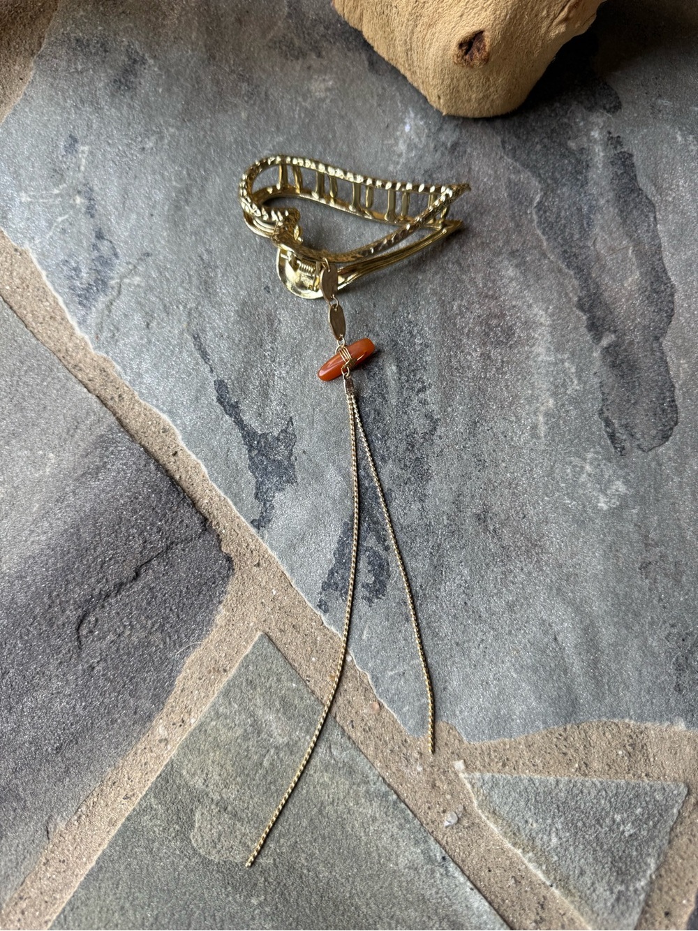 New🌟Free People-Gold-Tone Hair Clip with Orange Bead Dangle